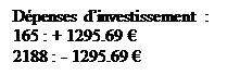 Zone de Texte: Dépenses d’investissement :  165 : + 1295.69 €  2188 : - 1295.69 €    